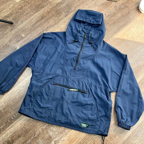 L.L. Bean Vintage Anorak Pullover Hoodie Windbreaker Navy Blue - Picture 2 of 9
